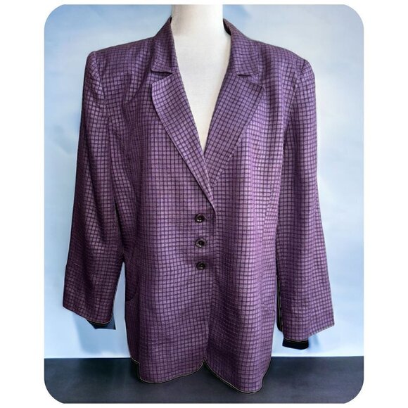 CARLISLE Vintage Blazer 100% SILK Purple Plaid 3-Button Closure Womens Sz 16 - Picture 1 of 11